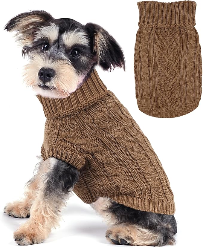 Dog Sweaters for Small Dogs Dog Fall Sweater Winter Dog Clothes Girl Boy Knitted Dachshund Clothes Warm Pet Clothes Outfit Puppy Sweater Thanksgiving Dog Cat Knitwear(Khaki, Medium)