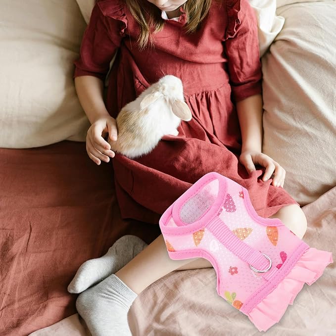 Adjustable Small Pet Harness Leash Set, Breathable Mesh Bunny Vest Harness with Wear-Resistant Leash, Pink S Size for Outdoor Rabbit and Guinea Pig Walking