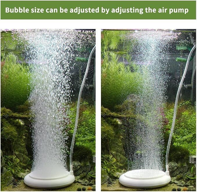 hygger Aquarium Air Stone, Fish Tank Bubbler, Nano Furnace Flue Round Stone Disk, Small Bubbles and High Dissolved Oxygen for Hydroponics, with 2 Suction Cups, 1 Adjust Valve, 1 Check Valve (2 Inch)