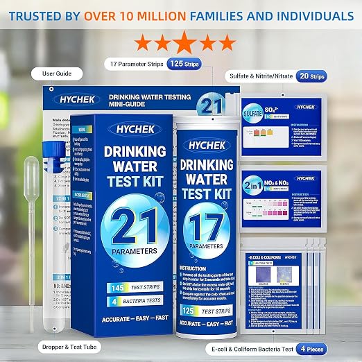 21 in 1 Accurate Drinking Water Test Kit, Well Water Testing Kit | 145 Strips + 4 Bacteria Tests, Home Tap Water Tester for Iron Lead Nitrate Fluoride Chlorine Copper Hardness pH and More