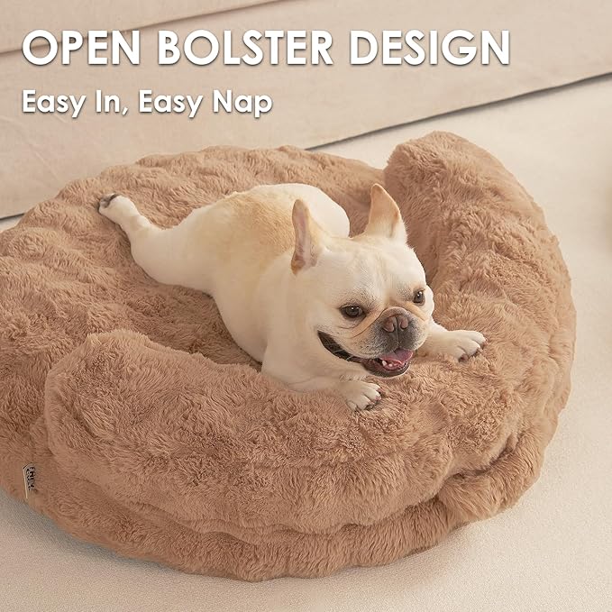 EHEYCIGA Dog Bed Medium Size Dog, Fluffy Small Dog Couch with Removable Washable Cover, Bolster Pet Sofa, Waterproof and Non-Slip, 30" x 30"x 8.5", Camel