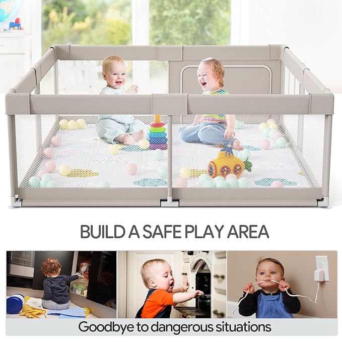 Fodoss Baby Playpen with Mat, 71x59inch Extra Large Playpen for Toddlers, Kids Play Pen with Gate, Baby Fence, Big Playard