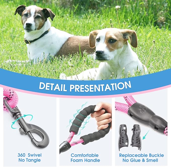BAAPET 2/4/5/6 FT Dog Leash with Comfortable Padded Handle and Highly Reflective Threads for Small Medium and Large Dogs (5FT-1/2'', Pink)
