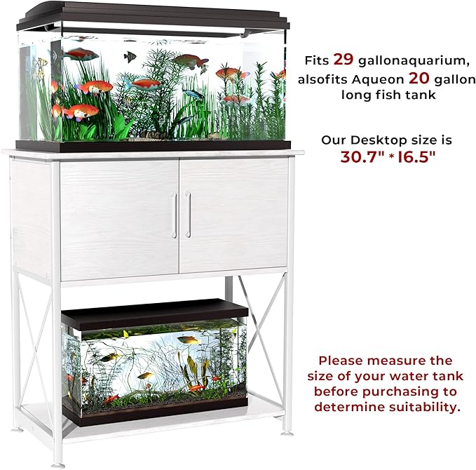 Herture 20-29 Gallon Aquarium Stand Metal Frame Fish Tank Stand with Cabinet Storage, for 20 Gallon Long Aquarium,30.7" L*16.5" W Tabletop,330LBS Capacity White PG01YGW