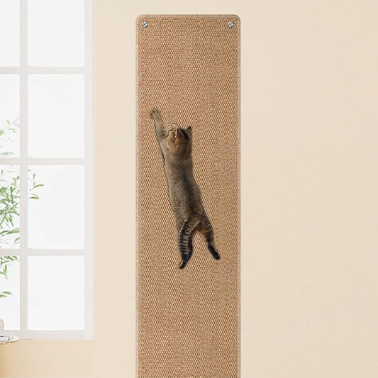 FHTONGE 71x15.8 Thickened Cat Wall Climbing Carpet with 16 Fixed Nails, Extra Large Tall Cat Scratch Pad for Wall, Wall Mounted Climbing Cat Scratcher for Furniture Couch Sofa Protector(Camel)