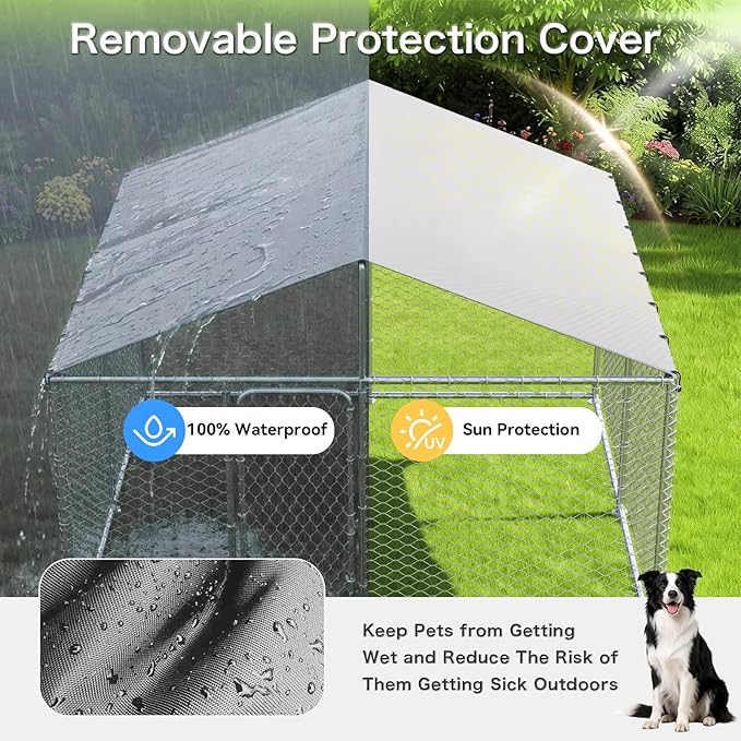 15x15 FT Large Outdoor Dog Kennel – Heavy-Duty Dog Enclosure with Wire Mesh Fence, Lock & Waterproof Cover for Large Dogs