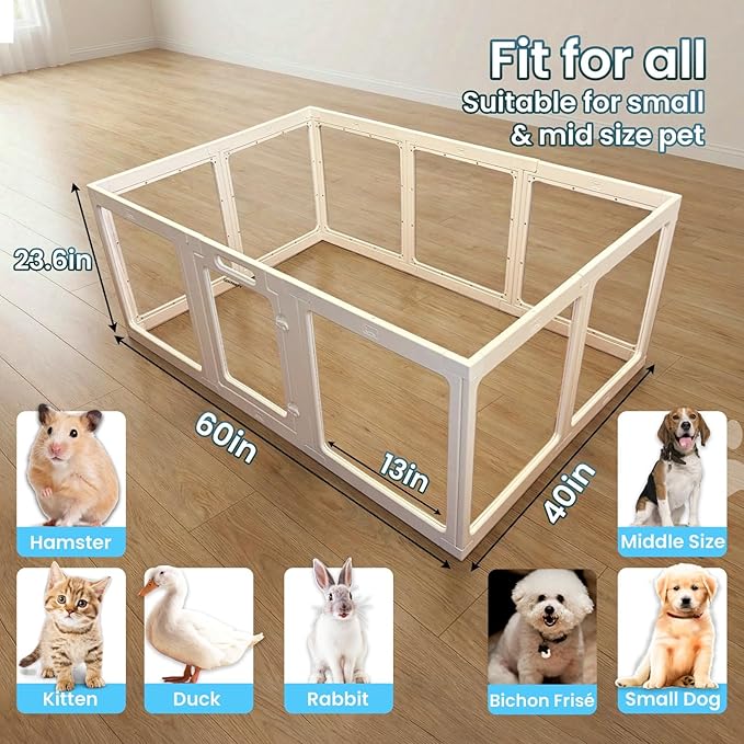 Transparent Indoor Dog Playpen with Safety Lock, Indoor Dog Fence for Small & Medium Pets | Secure, Stylish, Easy Clean Play Pen for Dogs & Pets with Scratch Resistant Panels (White, 10 Panel)