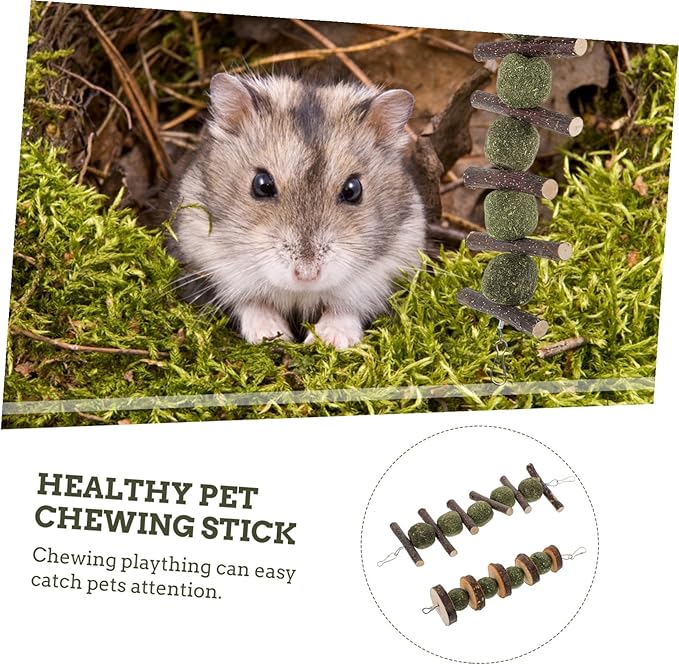 2 Pcs Apple Wood Pet Chewing Sticks Healthy Molar for Hamsters Rabbits Small Furry Animals Interactive Plaything with Natural Grass Components
