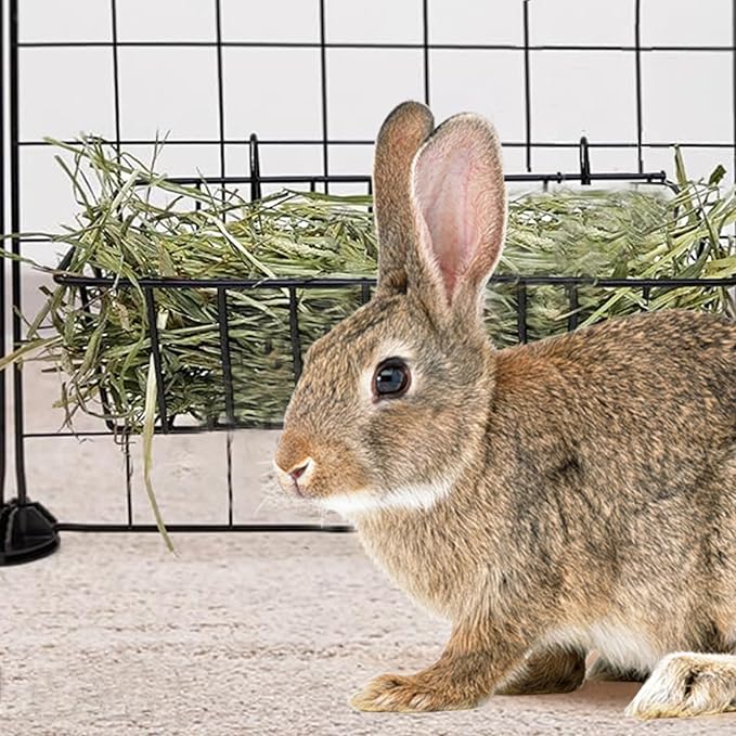 Rabbit Hay Feeder Rack Guinea Pig Hay Dispenser for Cage Hanging Metal Feeder Small Animals Hay Holder Manger for Rabbits Guinea Pigs Chinchillas Ferrets (Black - 4 in a Group)