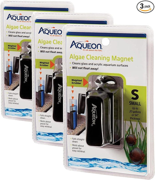 Aqueon Aquarium Algae Scraper, Fish Tank Cleaning Magnets for Glass/Acrylic, Small, Black (Pack of 3)