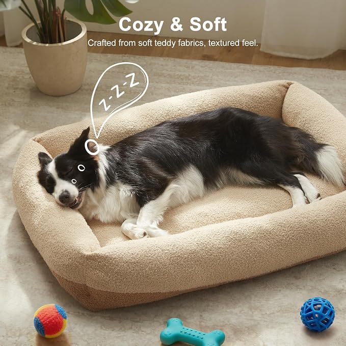 FURTIME Washable Dog Bed Extra Large Sized Dogs, Washable Comfy Fluffy XL Dog Bed, Removable Zipper Cover Machine Wash, Durable Sleeping Pet Cuddler Bed with Anti-Slip Bottom, 42x30x8 in, Beige