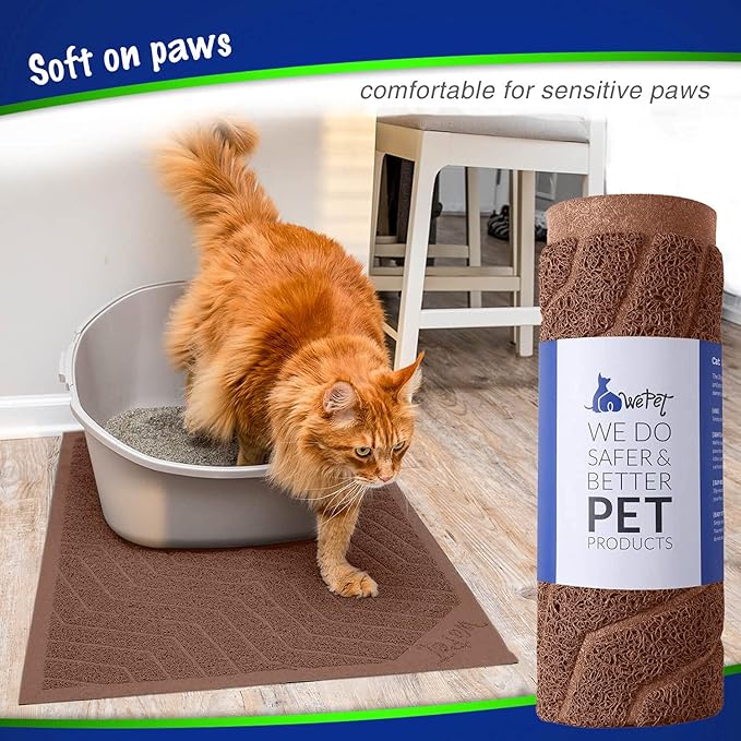WePet Cat Litter Box Mat U02.2, Kitty Premium PVC Pad, Durable Trapping Rug, Phthalate Free, Urine-Resistant, Scatter Control, L 35 x 23, Brown