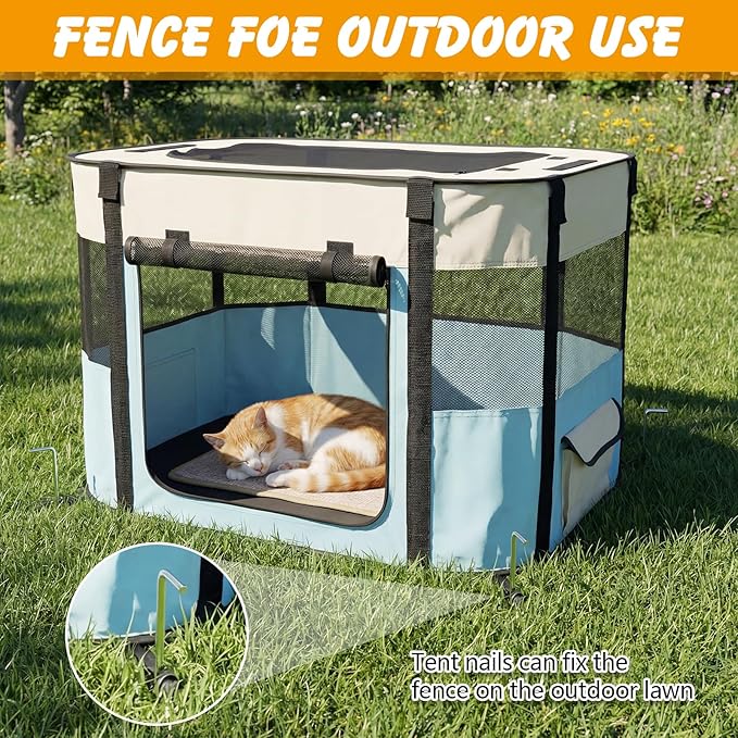 Portable Cat Playpen, Foldable Indoor Outdoor Cat Enclosure, Pet Tent for Kittens and Small Animals, Collapsible Tent Kennel Cage House with Tent Pegs and Carry Bag