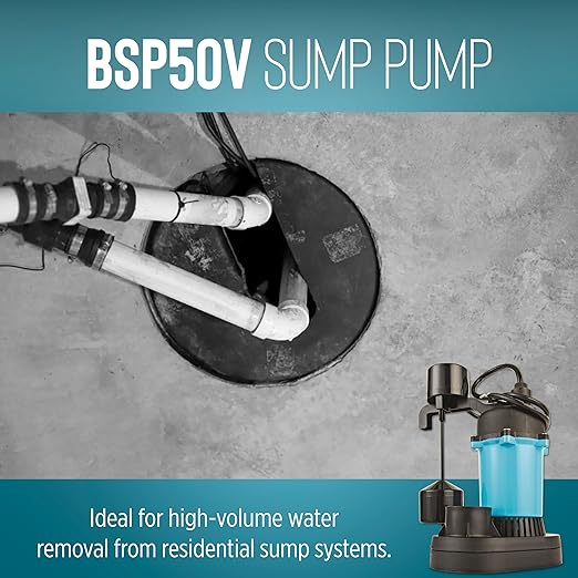 Little Giant BSP50V 1/2 HP, 115 Volt, 3180 GPH Automatic Submersible Epoxy Coated Cast Aluminum Sump Pump with Piggy-back Vertical Switch and 8-Ft. Cord, Blue, 511251