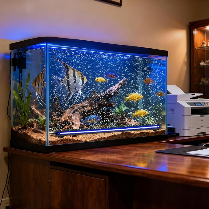 Bubble Fish Tank Light：Ip68 Waterproof Fish Aquarium Lights with Oxygen Boost for 12-17 inch Saltwater Freshwater Tanks -Submersible Led Lights with Remote for Aquatic Pet Plants Lovers