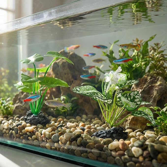 2 Pcs Fish Tank Decorations Plants, Artificial Plant Aquarium Accessories Decor, Goldfish Tank Decor Plastic Realistic Plants