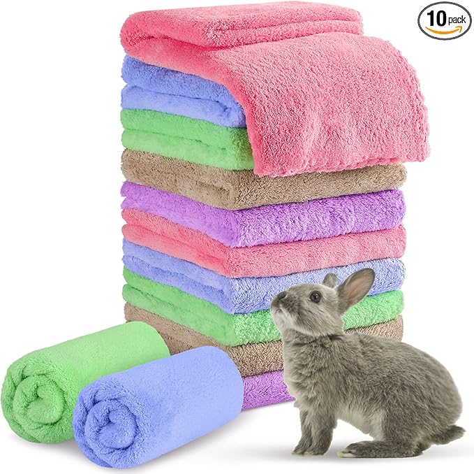 10 Pieces Guinea Pigs Blankets Hamster Fleece Cage Liners Soft Guinea Pig Accessories Small Animal Pet Blanket Sleep Bedding Mats Pet Supplies for Dog Puppy Cat (Mixed Colors, 13.8 x 29.5 Inch)