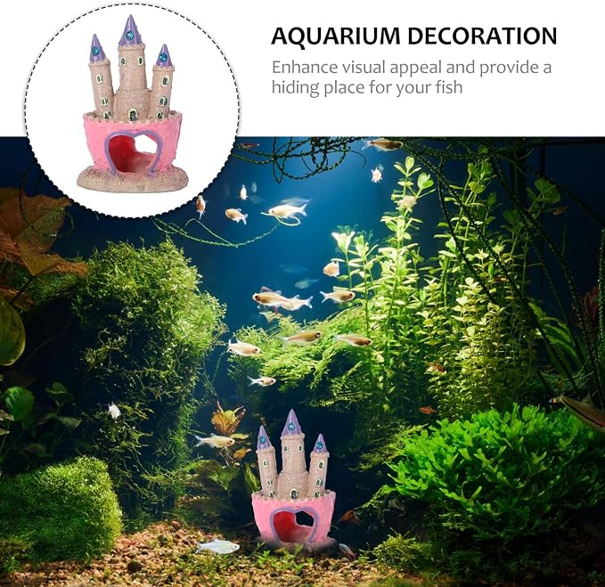 Mipcase Aquarium Castle Decoration Resin Fish Tank Ornament with Fish Hidden Cave Tank House for Betta Freshwater and Saltwater Tanks 4.52 X 2.95 X 2.36 in