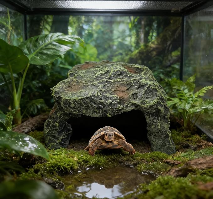 M2cbridge Reptile Hideout Cave Resin Aquarium Fish Hide Rock Terrarium Habitat Decor