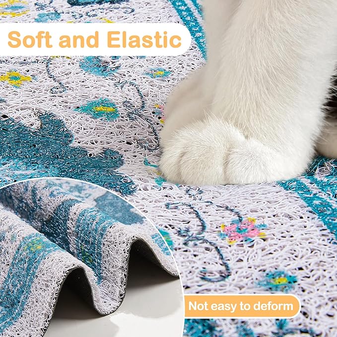 Glittme Cat Litter Mat with Non-Slip Bottom Litter Box Mat 33"X22" Litter Trapping Mat Easy to Clean Washable Cat Food Mat for Kitty,L
