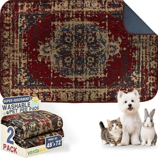 Washable Pee Pads for Dogs, Reusable Puppy Potty Training Pads, Ultra-Absorbent Thick Waterproof Leak-Proof Non-Slip Pads & Mat for Crate, Playpen, Floor, Whelping & Housebreaking , 2 Pack 48"x72"