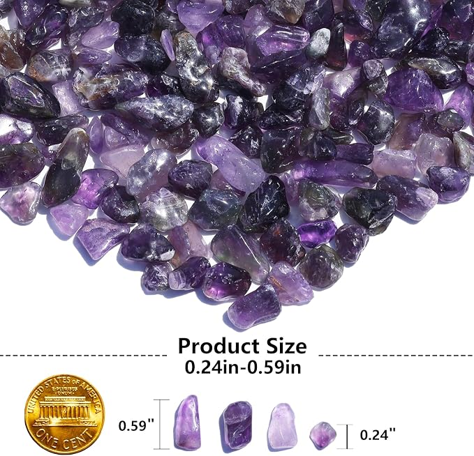 QYGL Polished Gem Stones Rocks – 0.9LB Natural Amethyst Crystal Chips Bulk | Tumbled Gemstones for Healing, Fish Tank Gravel, Vase Filler, DIY Crafts, Plant Pots & Home Decor