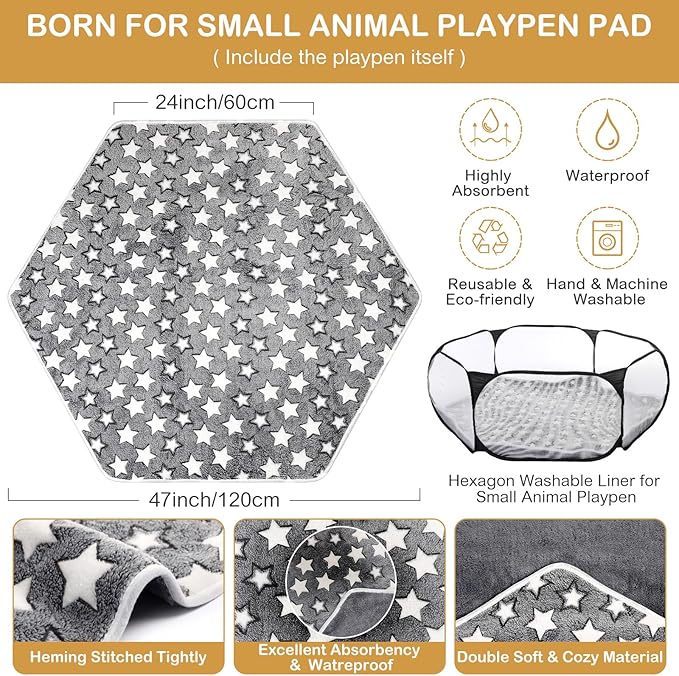 VitalCozy Hamster Playpen with Mat Small Animal Cage Tent Breathable Transparent Guinea Pig Playpen Waterproof Portable Yard Fence Mat Foldable Exercise Playpen Outdoor Indoor (Black,Star)