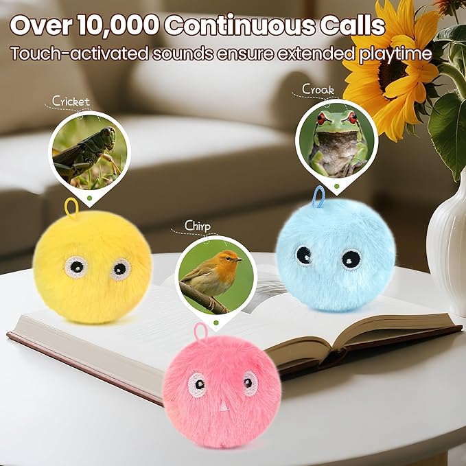 Chirping Cat Toy Balls, 3 Pack | Upgraded Plush Interactive Toy Balls, 3 Realistic Animal Sounds, Battery-Powered Motion Activated, Suitable for Indoor Kittens and Adult Cats Exercise Toy