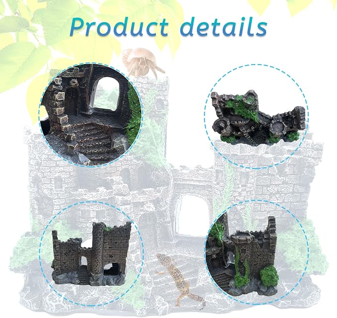 kathson Bearded Dragon Tank Castle Decorations,Reptile Hammock Reptiles Habitat Resin Hideouts Cave Decor Terrarium Accessories for Lizard Snake Chameleon Gecko Hermit Crabs (4 Pcs)