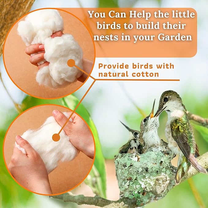 Hummingbird Nesters - Bird Nesting Material Holder for Wild Birds Wrens Finches - Cotton Refill - White