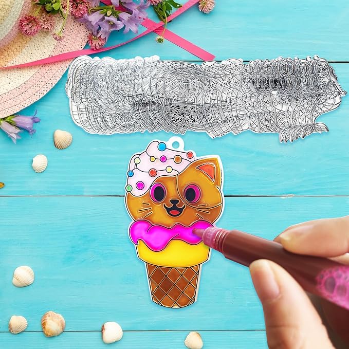 Ayhuhra 30 Set Summer Suncatcher Craft Kits, Glow in the Dark Crafts | Fun for summer parties, home decor, seasonal events, and creative gatherings, bringing a playful glow to your space