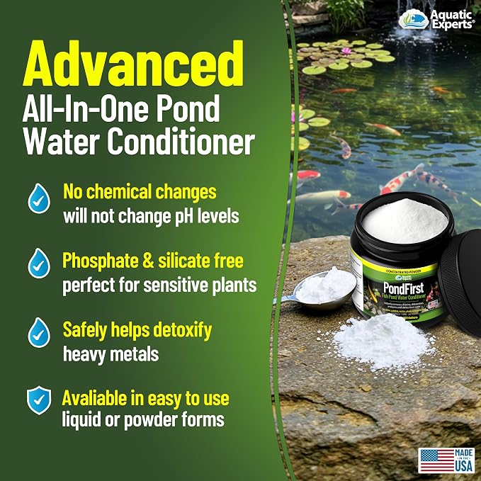 PondFirst Pond Water Conditioner - Concentrated Instant Dechlorinator for Fish Ponds, Makes Water Safe for Koi and Goldfish, Made in The USA, Aquatic Experts (Powder - 250 Grams)