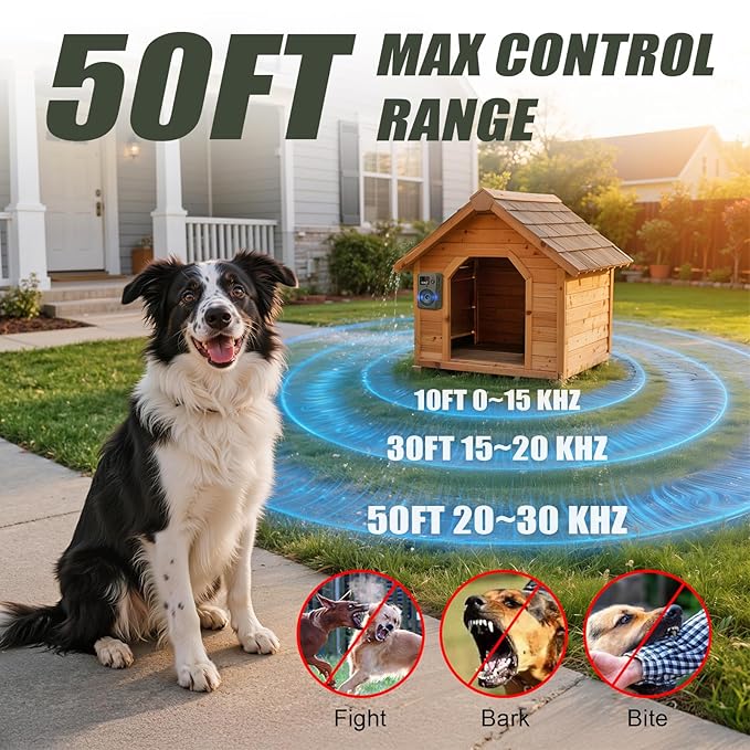 Dog Bark Deterrent Devices 2026 New Updated Anti Barking Device for Dogs Automatic Ultrasonic Bark Box with LED Screen, 50ft Range Wall-Mountable, Rechargeable Dog Silencer for Indoor Outdoor