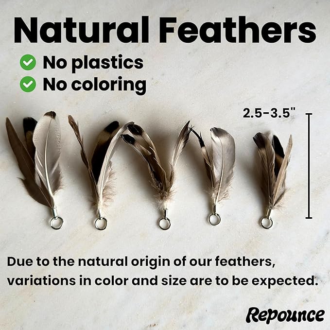 Cat Feather Toy Refill 3-Pack - Natural Feather Cat Toy - Small Size Cat Wand Attachments - Official Cat Toy Feather Replacement for Forever Stick Cat Wand Toy - Cat Wand Refill - Cat Lure and Teaser