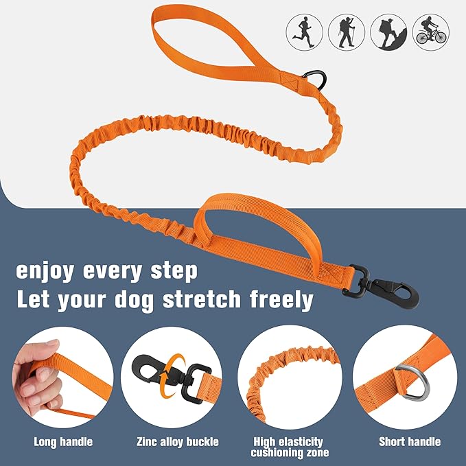 HYDEME Tactical Dog Collar Adjustable Nylon Collar with Control Handle and Heavy Metal Buckle for Medium and Large Dogs, with Patches&Airtags Case&Poop Bag Dispenser&Portable Bowl. (L, Orange-Set)