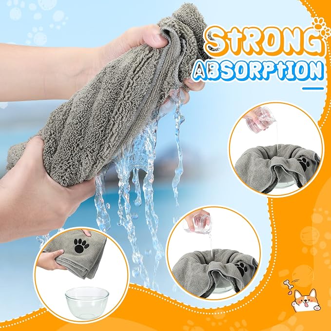 Chumia 4 Pack Dog Towels for Drying Pet Grooming Absorbent Dogs Soft Microfiber Quick Drying Winter Large Medium Small Puppy Bath Towels for Kitten Cats Pets(16 x 31 Inch,Gray)