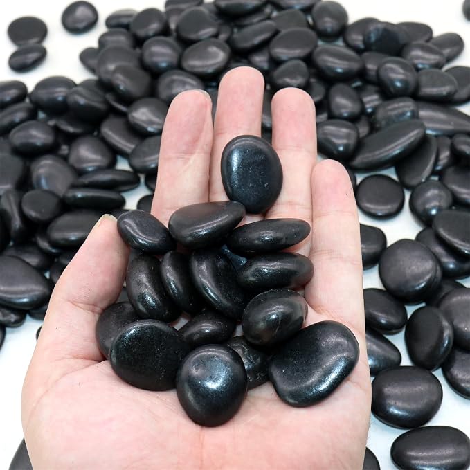 Black Polished Rocks for Plants, Decorative Pebbles, 0.5-1 Inch, 18 lbs
