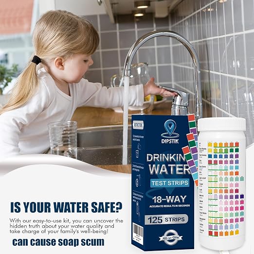 All-New 18 in1 Drinking Water Test Kit-125 Water Quality Test Strips | for Well Tap Test Kit Water Testing Strips for Home Drinking Water Testing,Hardness,Chlorine, Lead,Iron, Copper,Fluoride