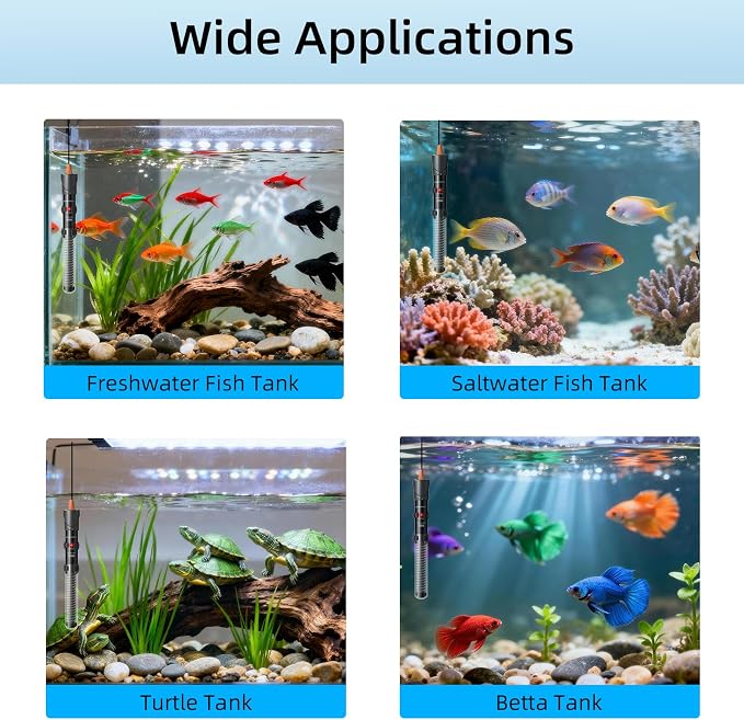 HiTauing Aquarium Heater 100W, Adjustable Knob Fish Tank Heater with 2 Powerful Suction Cups, Submersible Betta/Turtle Tank Heater for Freshwater and Saltwater Tanks
