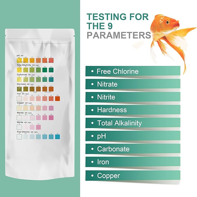 AAwipes Fish Tank Marine Water Test Strips 9-in-1 |25 Strips | Freshwater, Saltwater & Reef Tanks Quick & Accurate Test pH, Carbonate, Copper, Alkalinity, Hardness, Chlorine, Nitrate, Nitrite, etc