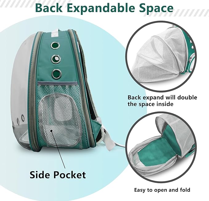 Pet Carrier Backpack Expandable for Cats and Small Dogs, Breathable Anti-Collapse Design, Airline Approved Travel Backpack for Hiking and Outdoor Use (Back Expandable-Green)