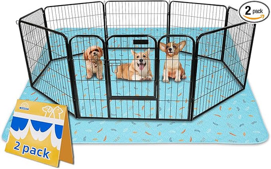 Sunheir Washable Pee Pads for Dogs Large 48" x 48" 2-Pack Reusable Puppy Pads Pet Training Pads, Absorb Dog Mats, Whelping Pad, Non-Slip Protects Against Urine Leakage (Leaves - Sky Blue, 48x48)