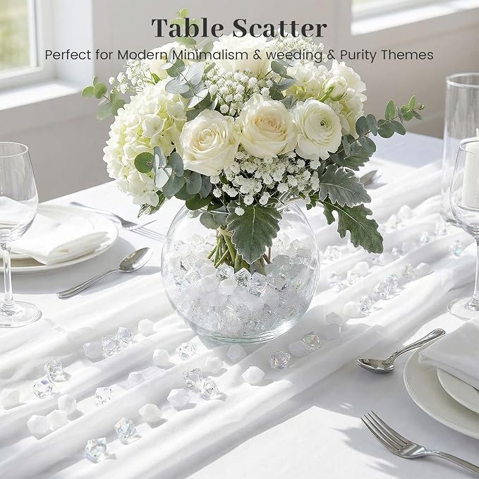 DomeStar White Fake Ice Rocks, 150 PCS Acrylic Crystal for Vase Fillers | Fake Diamonds for Table Centerpieces Party Decor, Fish Tanks Decor Table Scatter DIY Craft Supplies