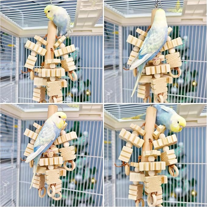 Parrot Chewing Wooden Blocks Bird Chew Activity for Medium and Large Parrots - Natural Wooden Bird Toys for Parakeet, Conures, Cockatiels, African Greys, Cockatoos, Amazon Parrots, Quakers