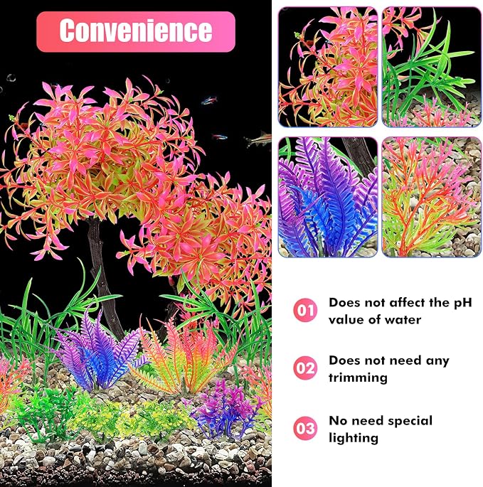 AQUANEAT Artificial Aquarium Plants, Fish Tank Pink Tree Decoration Set, Plastic Accessories, 11pcs
