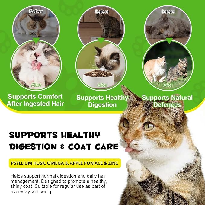 Cat Hairball Remedy-Hairball Treatment for Cats Hairball Treats for Cats Furball Treatment Omega-3 and Fiber Supplement Vitamins for Digestion, Chicken (30-Day Supply) (200G)