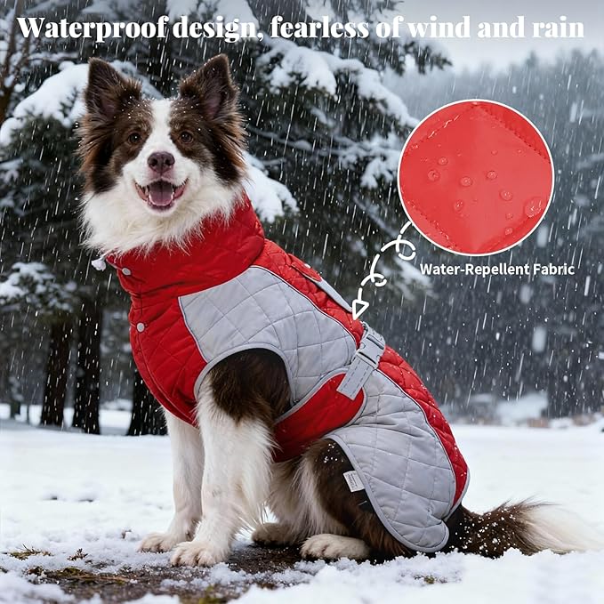 Dog Coat Dogs Jacket Waterproof Reflective Adjustable Dog-Winter Coats for Small/Medium/Large Dogs Dachshund Coat-(Red, XXX-Large)