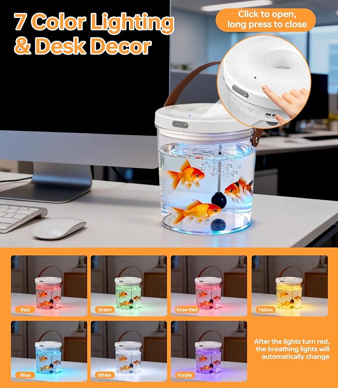 Betta Fish Tank Small Aquarium: 1.2L Portable Plastic Bowl Desktop Fishtank | Mini Beta Tank Kit Critter Keeper Transport Cage Container Travel Carrier Catch and Release for Beach Office Display