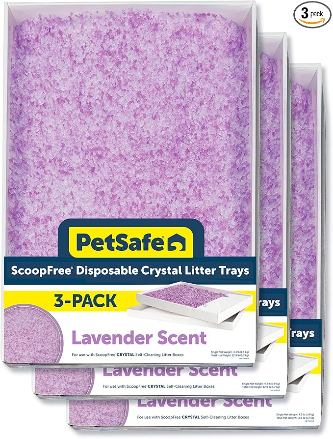 PetSafe ScoopFree Disposable Crystal Cat Litter Tray - Easy Cleaning Box - Refill Tray for Automatic Litter Box - Lavender Scent - 4.3 lb Bags - 3 Pack