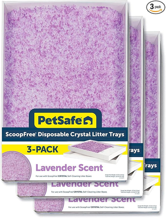PetSafe ScoopFree Disposable Crystal Cat Litter Tray - Easy Cleaning Box - Refill Tray for Automatic Litter Box - Lavender Scent - 4.3 lb Bags - 3 Pack